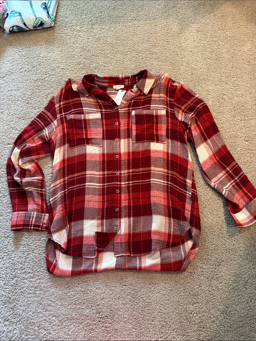 Pilcro Red and White Plaid Button-Down Shirt
